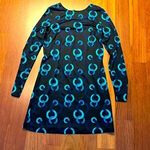 Dress. Black with blue circles print